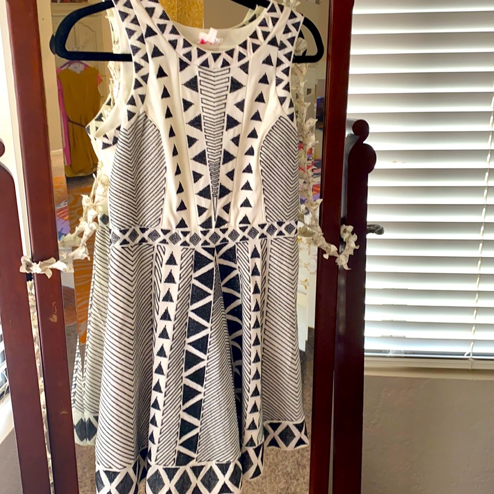 Parker black white print dress medium